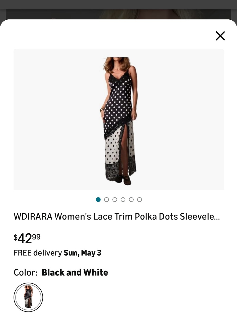 Black and White Lace-Trim Polka Dot Maxi Dress